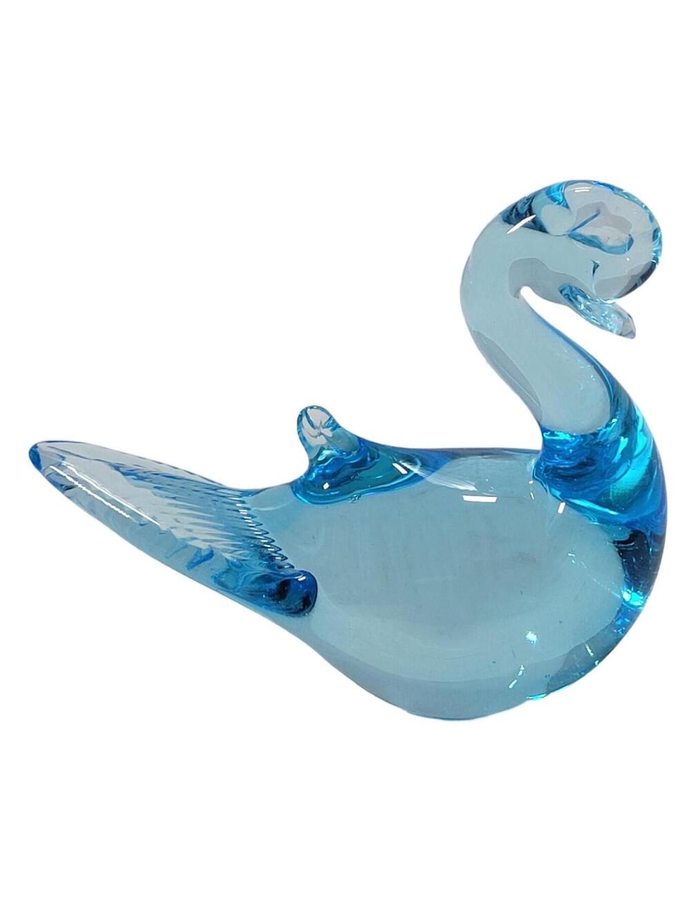Vintage Murano Italy Blue Blown Glass Swan Duck Bird Paper Weight - Picture 4 of 10